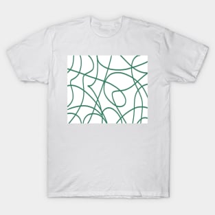 Contemporary Line Art: Green on White T-Shirt